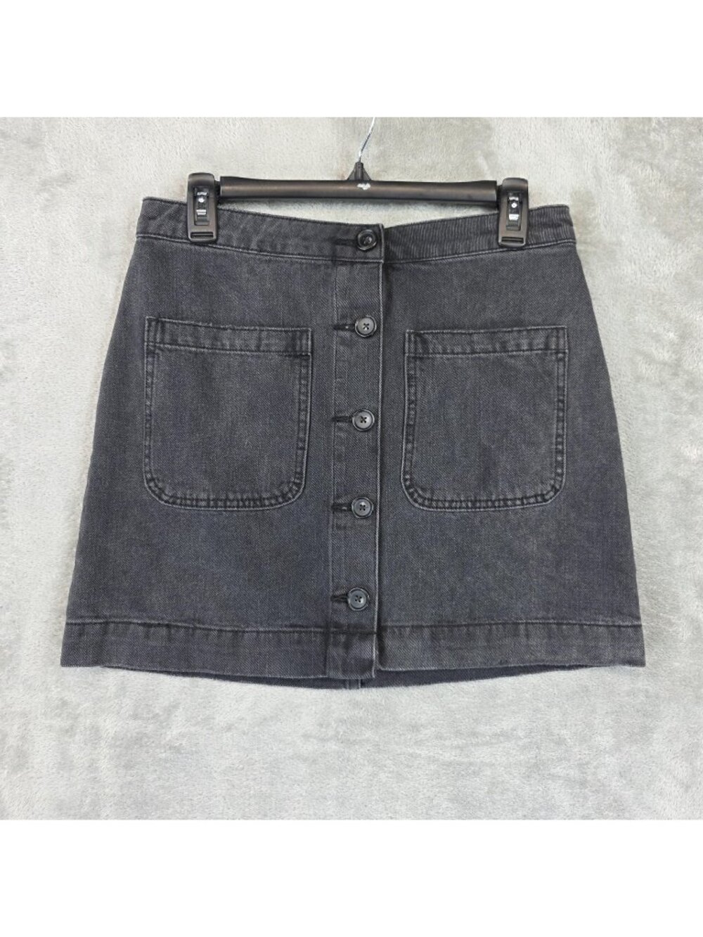 We The Free Skirt Womens 28 Gray Denim Button Front High Rise Mini Casual